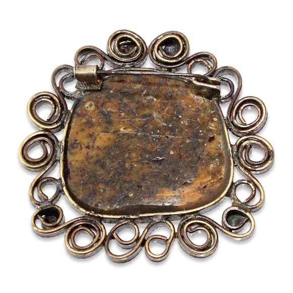 Antique Genuine Baltic Amber Brass Brooch Pin Butterscotch / Egg Yolk Yellow - Picture 4 of 5